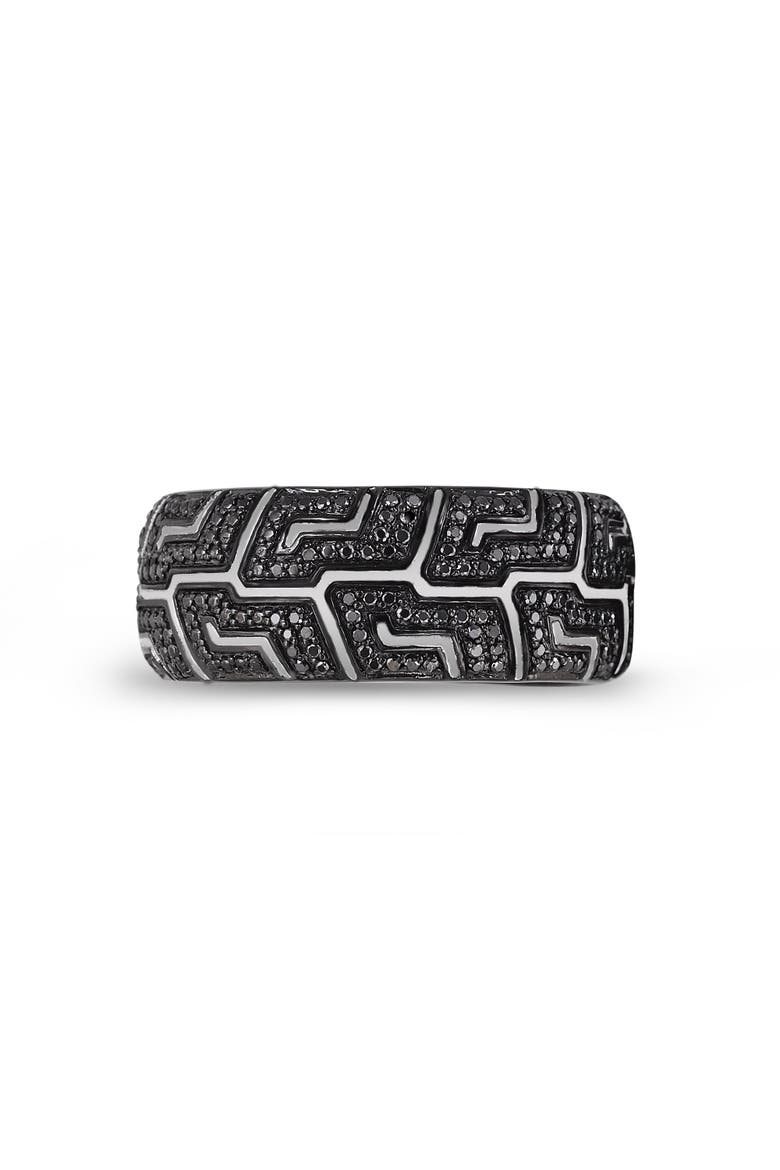 Pro Rider Tire Tread Sterling Silver & Black Diamond Ring, Main, color, Dark Grey