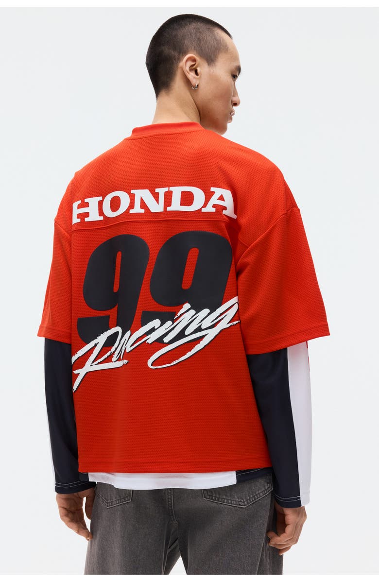 H&M Oversized printed mesh t-shirt, Alternate, color, Red/Honda