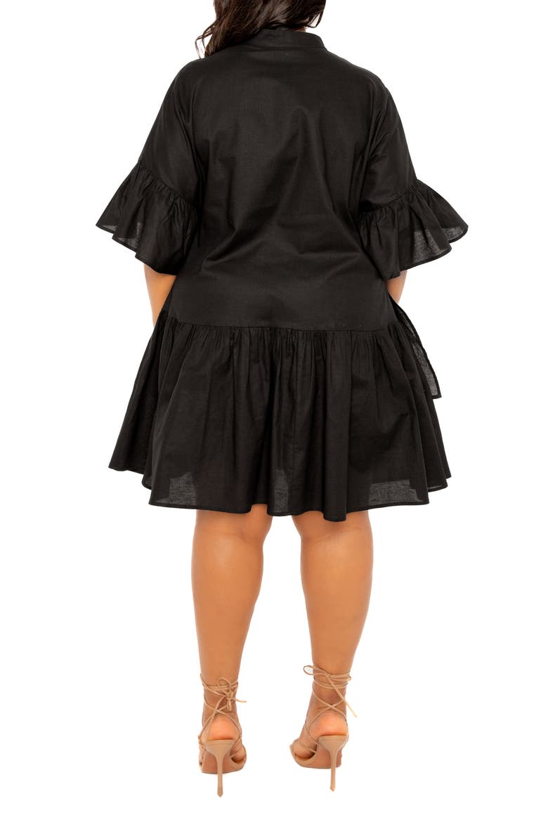 Flutter Sleeve Cotton & Linen Shift Dress, Alternate, color, BLACK