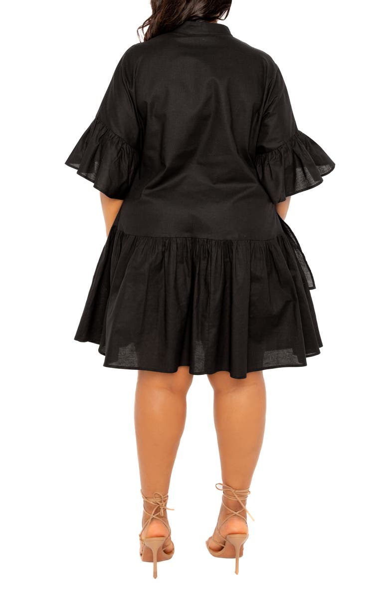 BUXOM COUTURE Flutter Sleeve Cotton & Linen Shift Dress, Alternate, color, Black