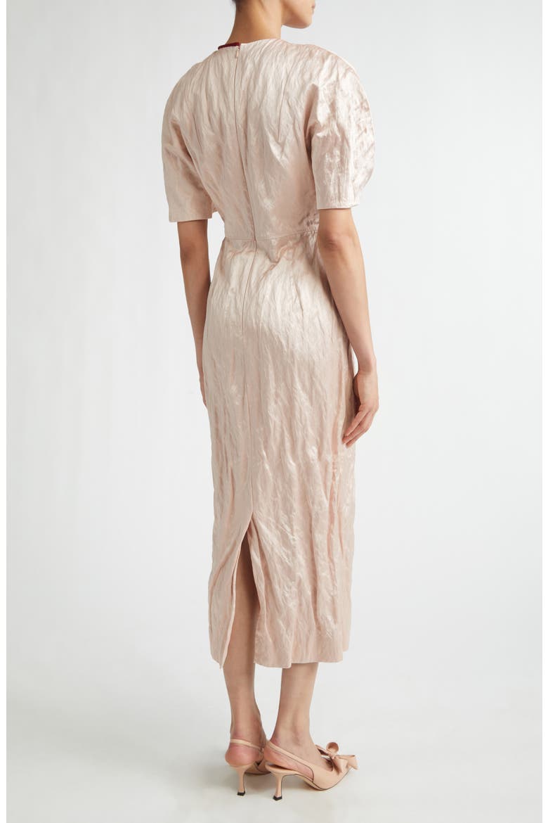 Tulip Appliqué Crinkled Metallic Satin Gown, Alternate, color, CAMEO PINK