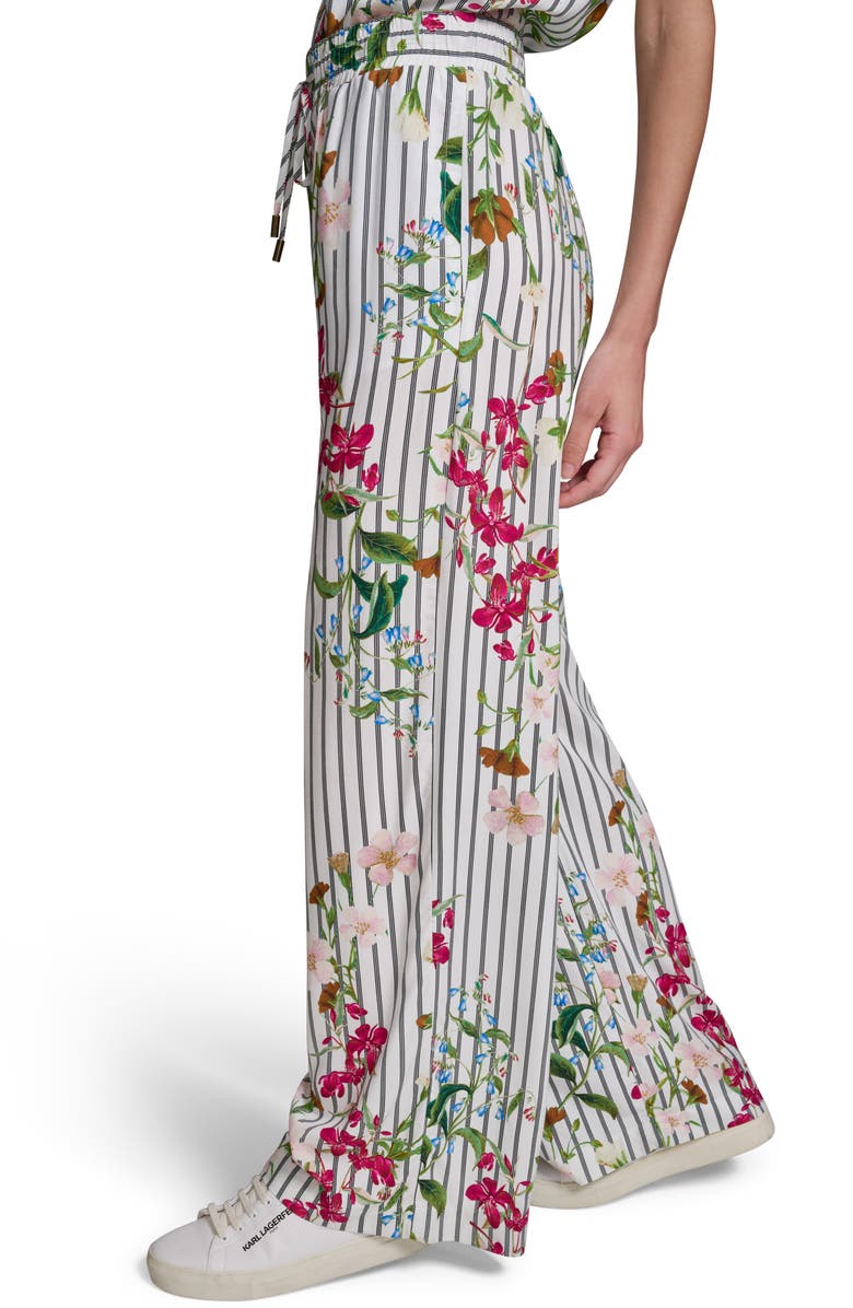 KARL LAGERFELD PARIS Stripe Flower Print Wide Leg Pants, Alternate, color, 