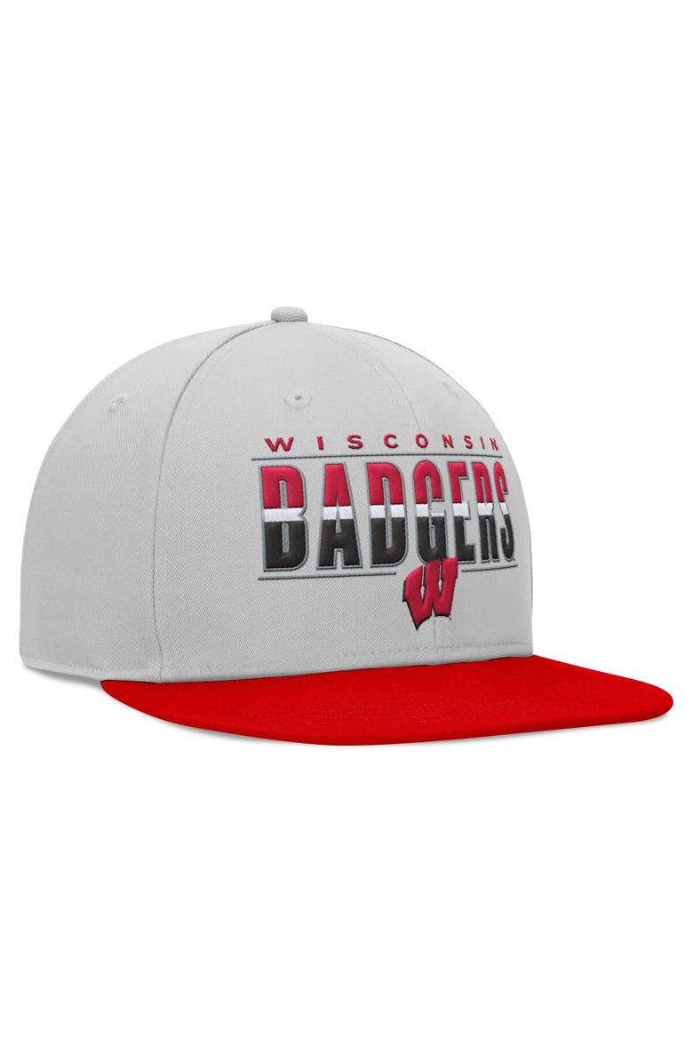 TOP OF THE WORLD Men's Top of the World Gray Wisconsin Badgers Hudson Snapback Hat, Alternate, color, 
