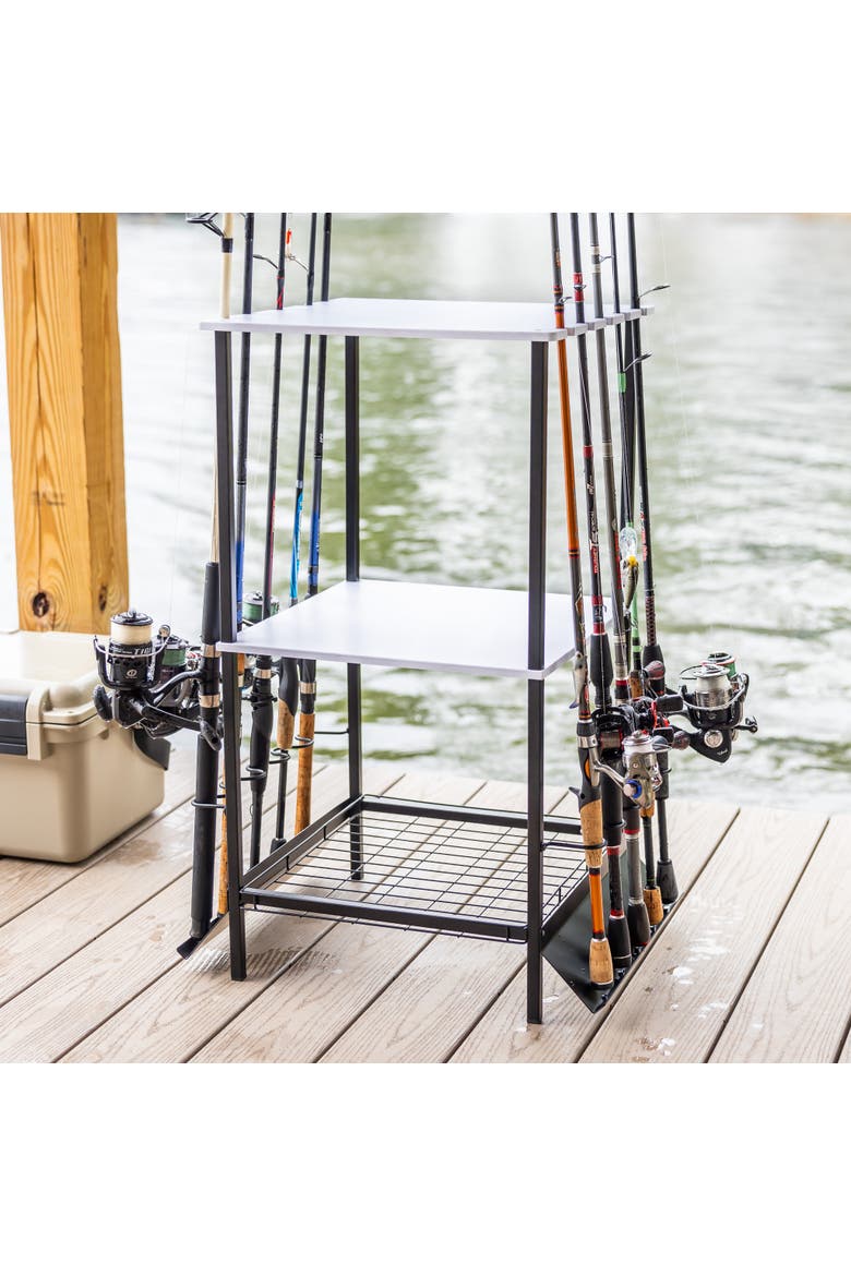 Tarpon Fishing Pole Stand - Holds up to 10 Rods, Alternate, color, White