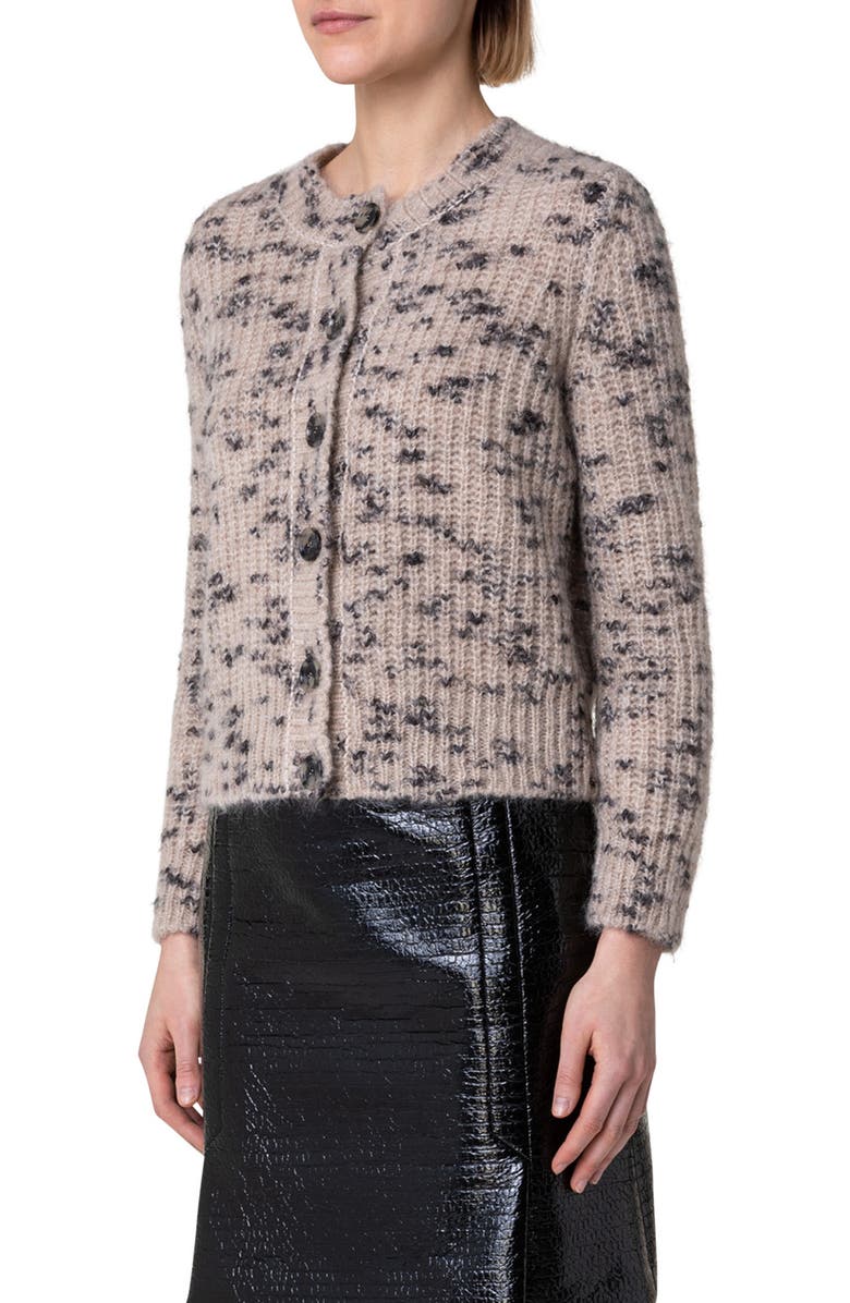 Akris punto Mélange Crewneck Mohair Blend Cardigan, Alternate, color, 