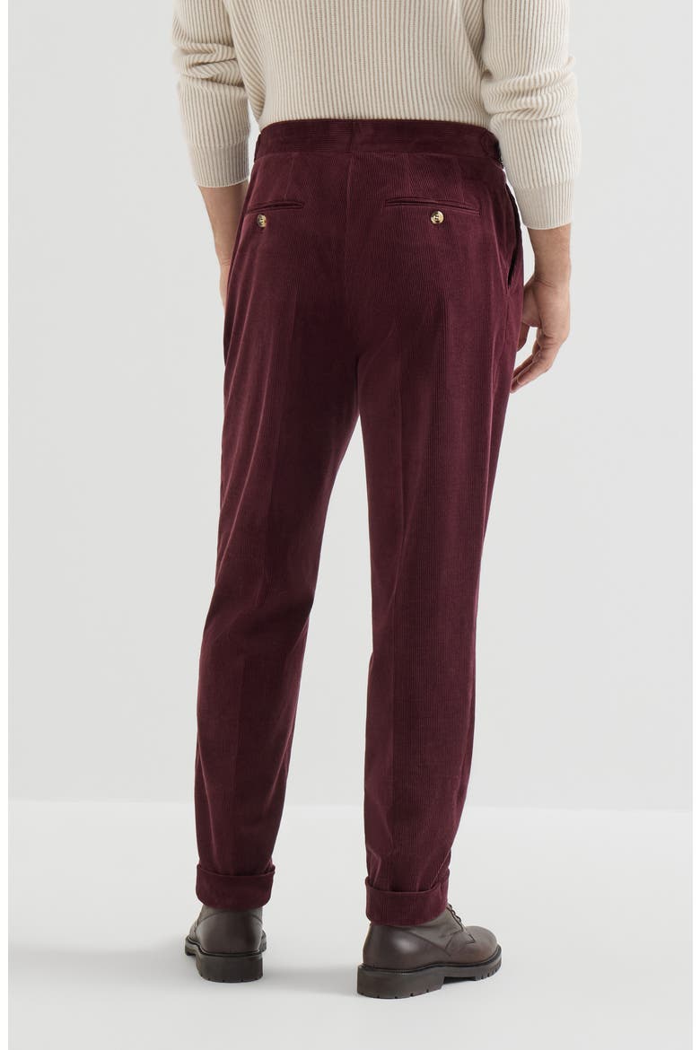 Comfort Cotton And Cashmere Corduroy Trousers With Double Pleats And Waist Tabs, Alternate, color, Burgundy