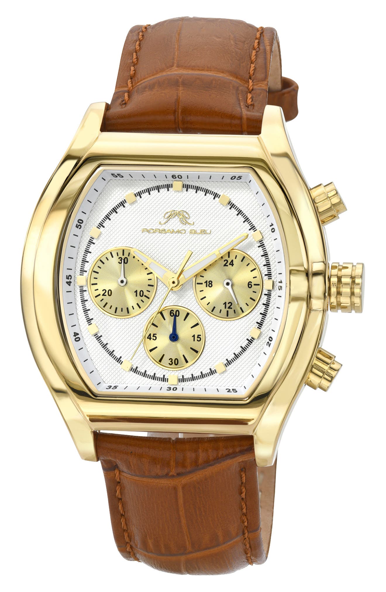 PORSAMO BLEU Roman Chronograph Croc Embossed Leather Strap Watch, 42mm