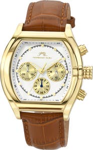 PORSAMO BLEU Roman Chronograph Croc Embossed Leather Strap Watch, 42mm