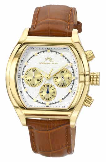 PORSAMO BLEU Roman Chronograph Croc Embossed Leather Strap Watch, 42mm