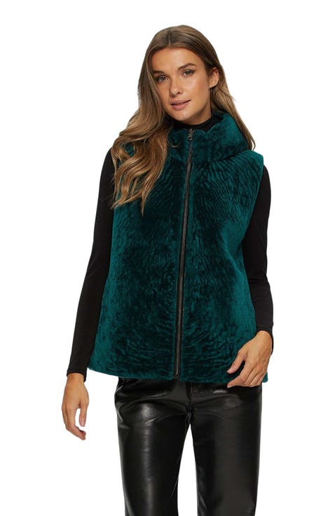 Reversible Genuine Shearling Hooded Vest