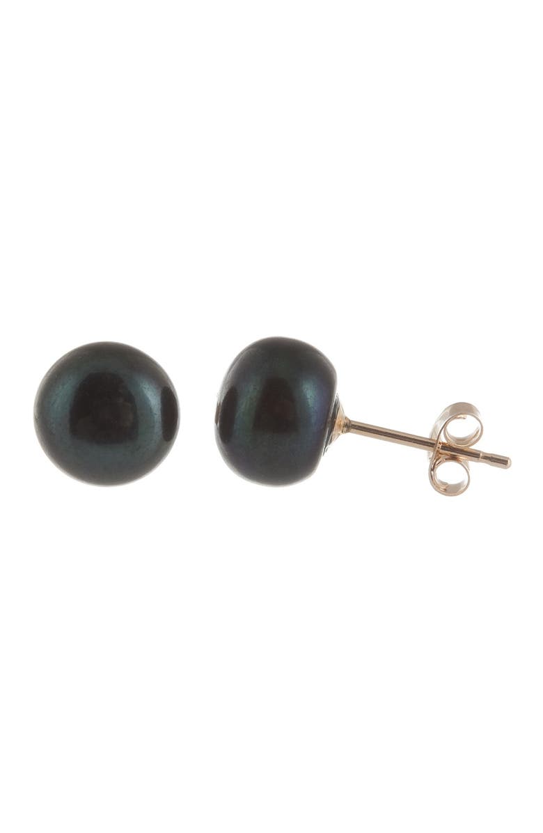 SPLENDID PEARLS 7-7.5mm Black Freshwater Pearl Stud Earrings, Main, color, 