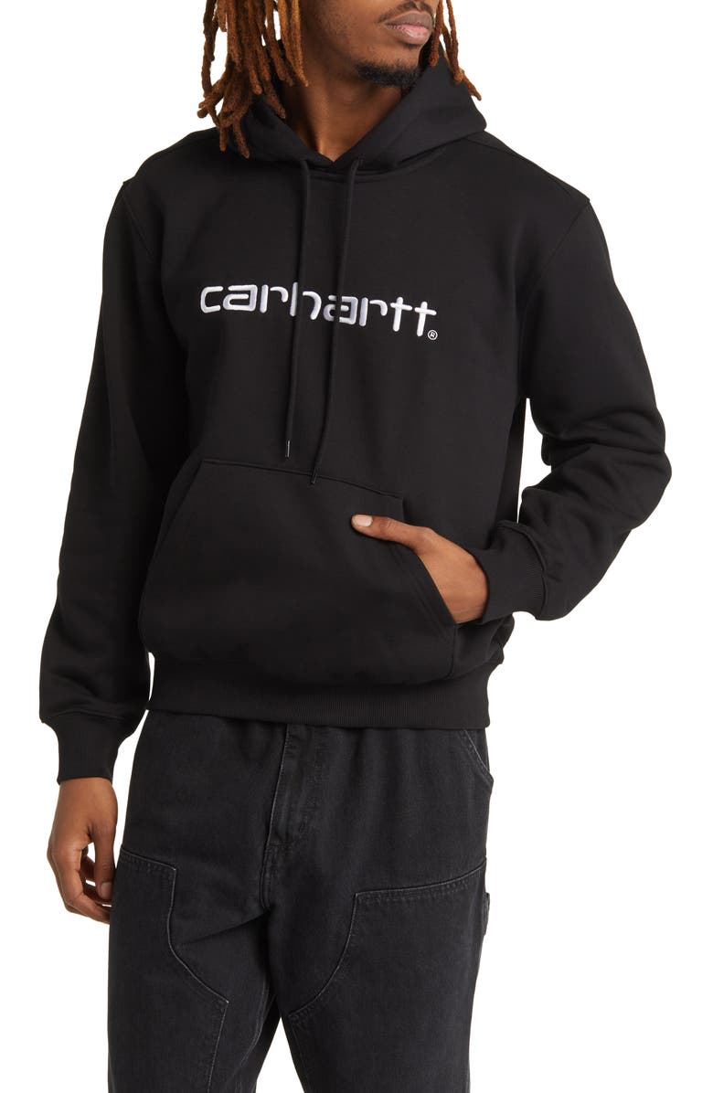 Carhartt Work In Progress Logo Embroidered Hoodie, Main, color, Black / White