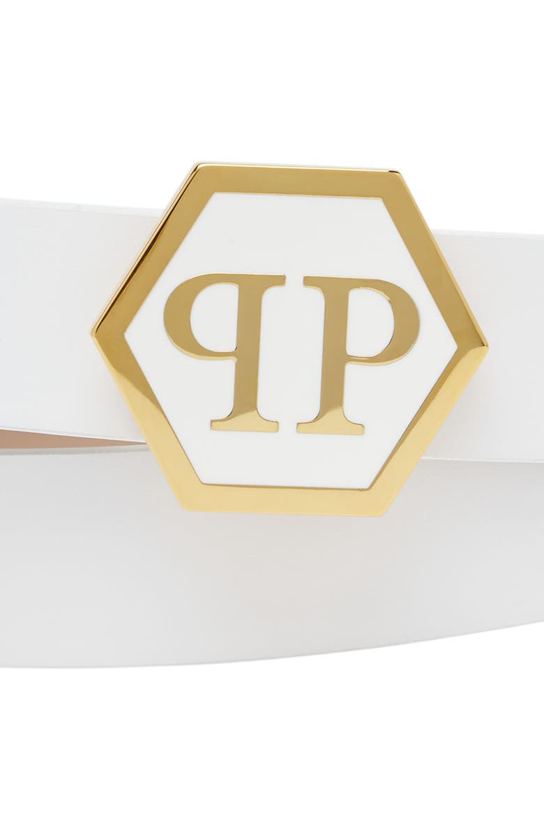 Leather Belt Hexagon Luxe Women, Alternate, color, white/gold