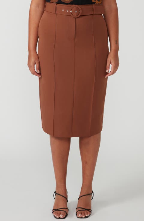 Sunburst Belted Pencil Skirt (Plus)