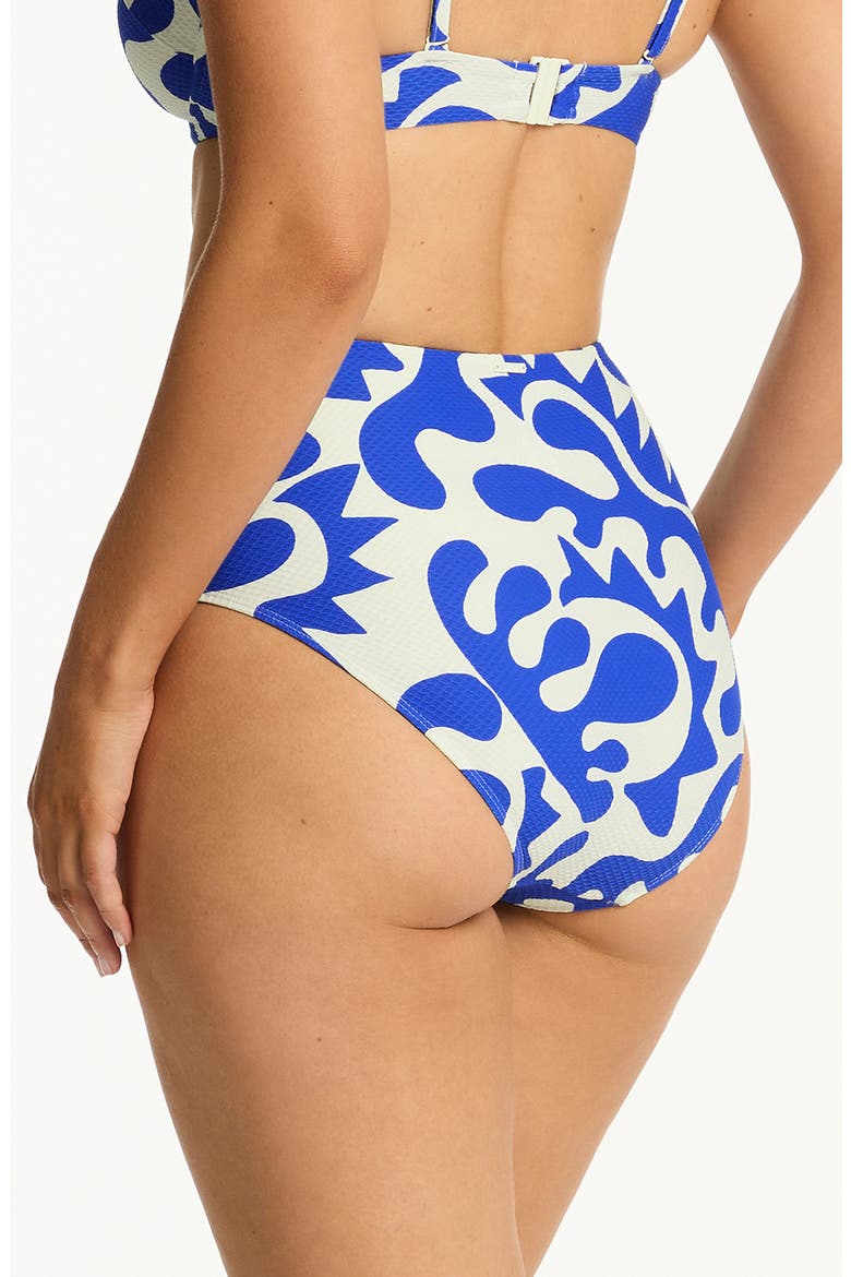 Seascape Panelled High Waist Bikini Bottoms, Alternate, color, BLUE