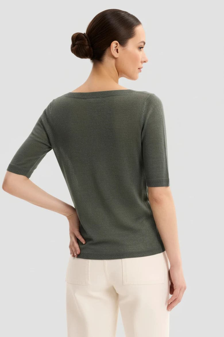 Stretch Linen Knit Three Quarter Sleeve Boatneck Shirt, Alternate, color, AGAVE