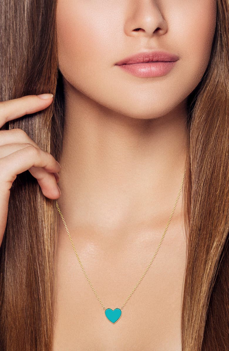 Ember Fine Jewelry Turquoise Heart Pendant Necklace, Alternate, color, Gold