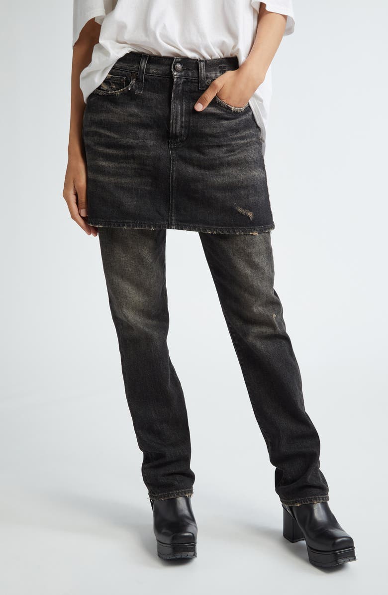 R13 Romeo Double Classic Skirted Straight Leg Jeans, Main, color, 