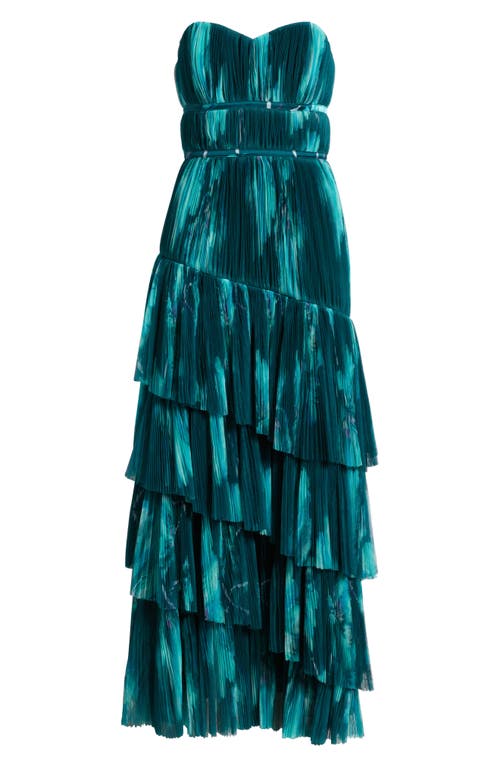 Hutch Strapless Tiered Tulle Gown In Green