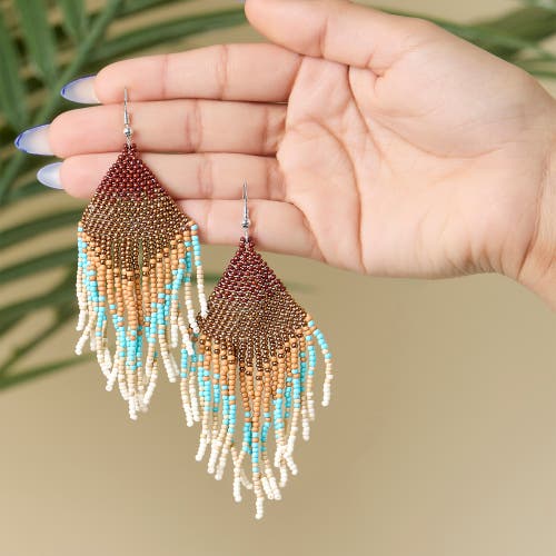 Jessica Simpson Beaded Fringe Earrings In Brown