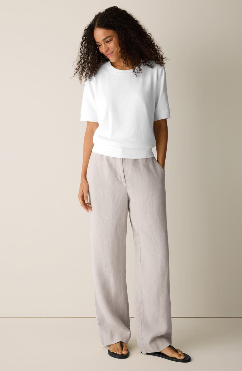 Eileen Fisher Short Sleeve Organic Cotton Terry Sweatshirt, Alternate, color, White