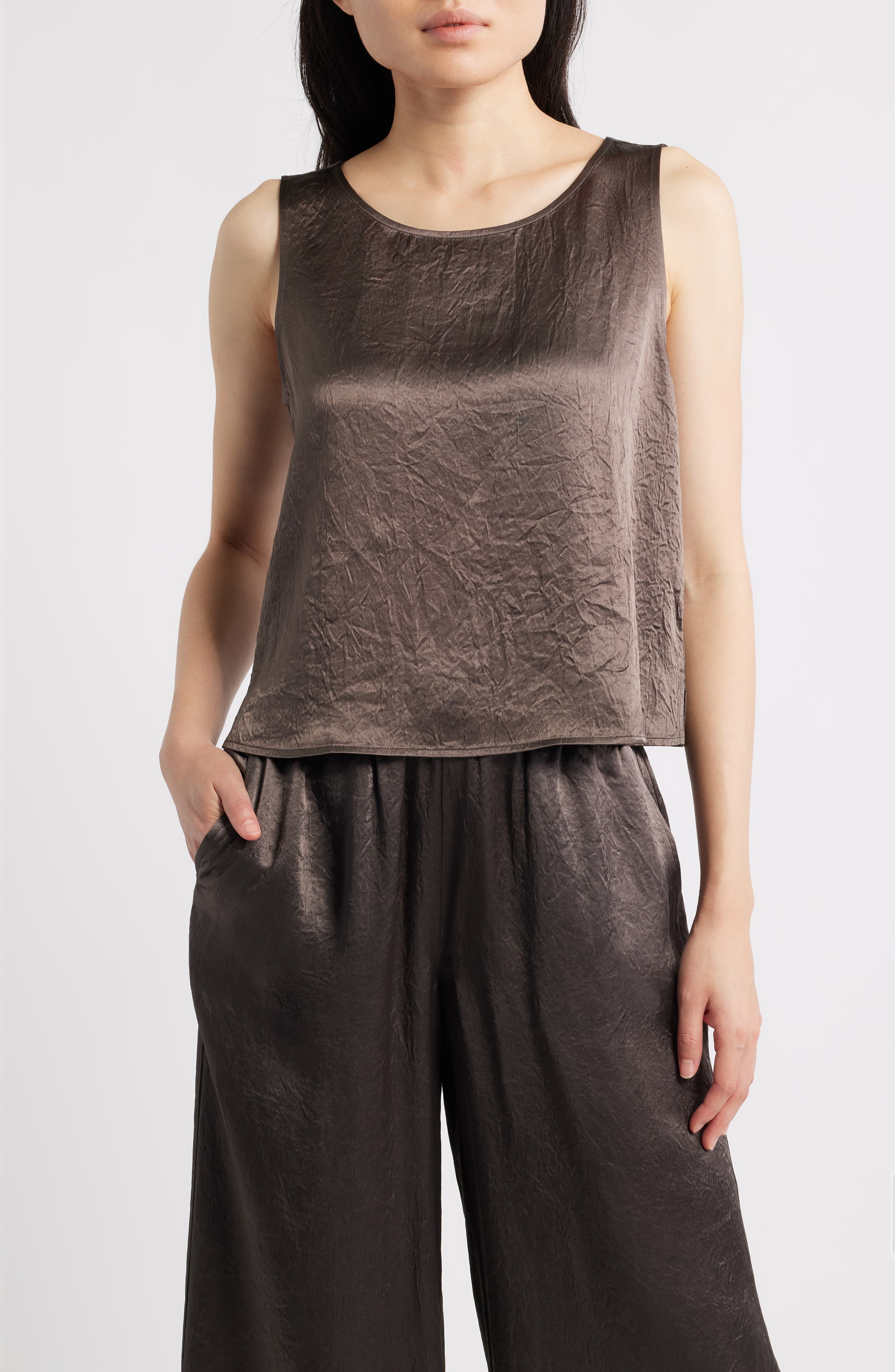 Eileen Fisher Crinkle Satin Shell Top