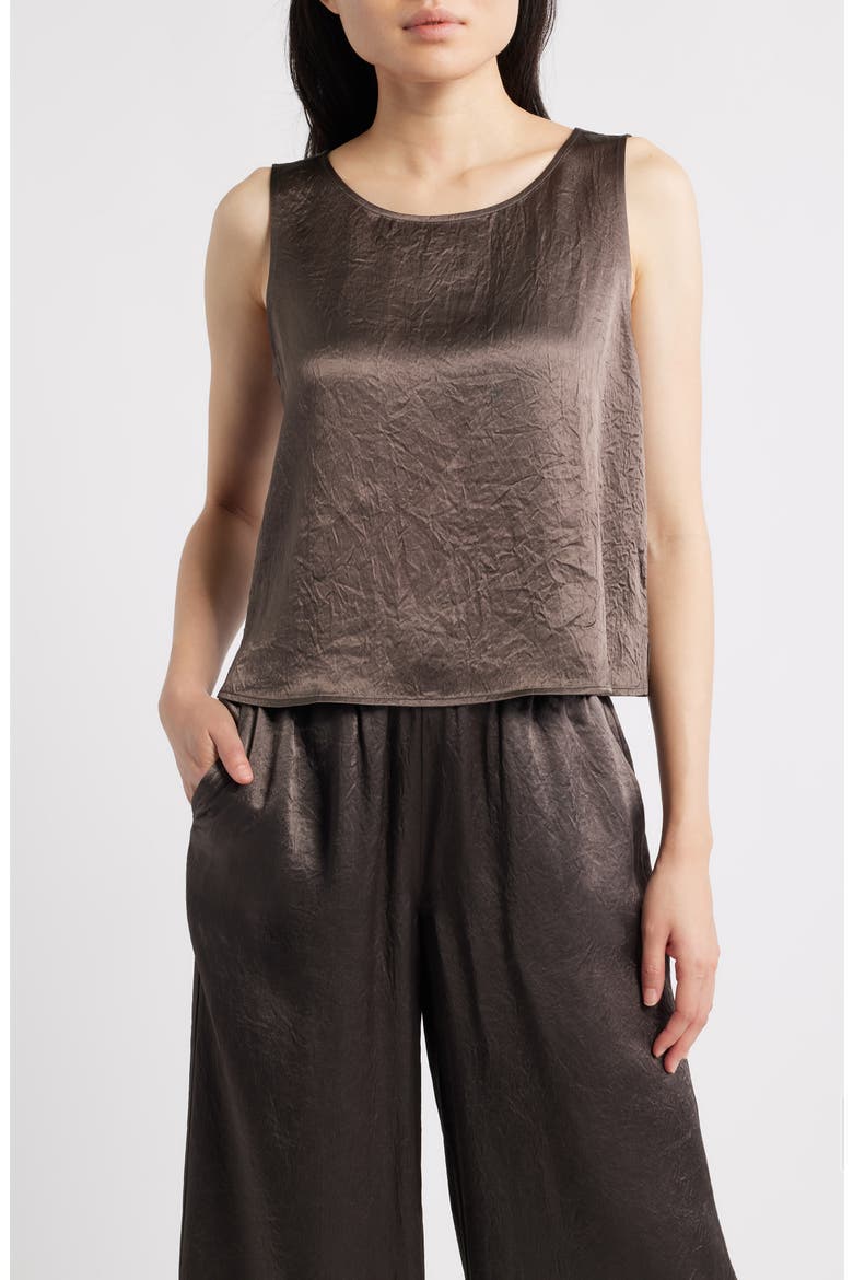 Crinkle Satin Shell Top, Main, color, RYE