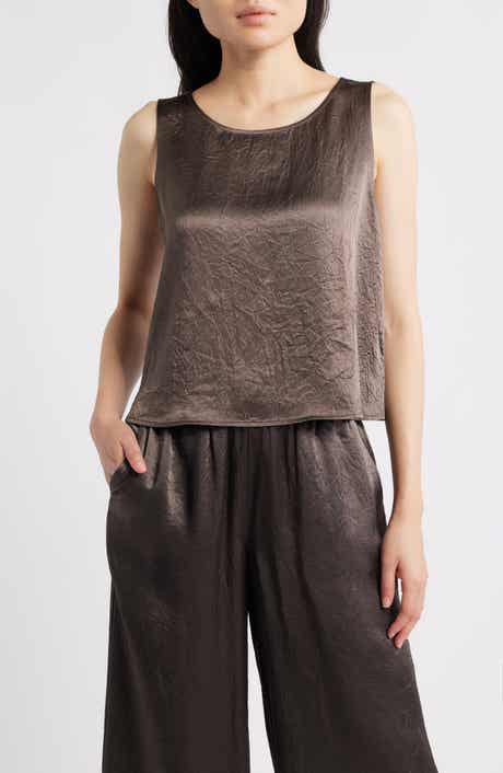 Eileen Fisher Crinkle Satin Shell Top