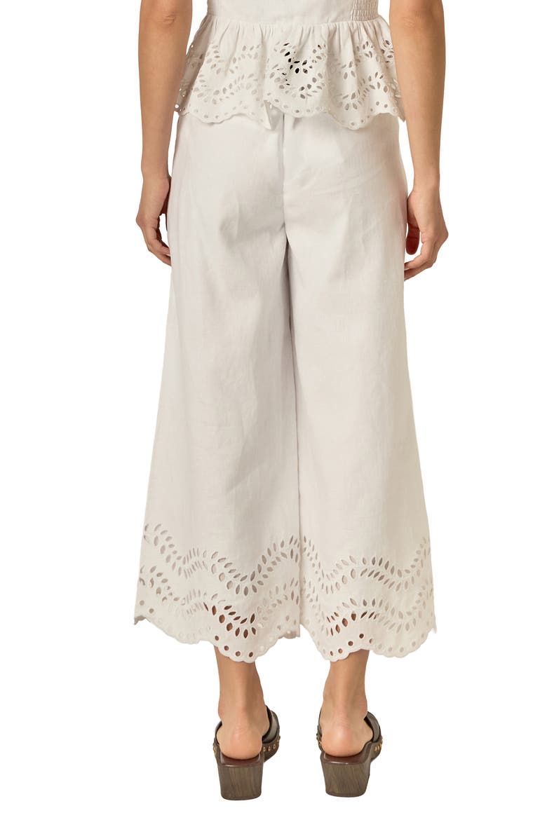 Eyelet Wide Leg Linen Pants, Alternate, color, OFF WHITE