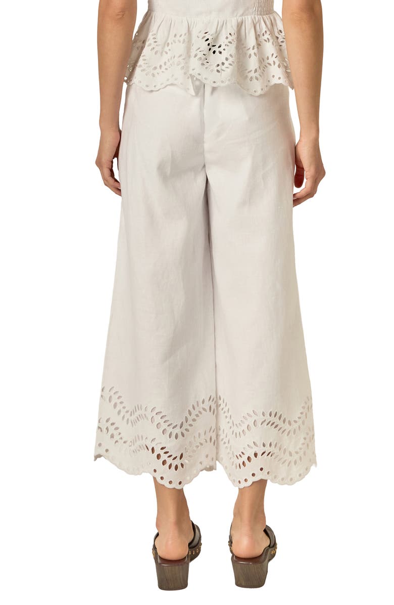 English Factory Eyelet Wide Leg Linen Pants, Alternate, color, Off White