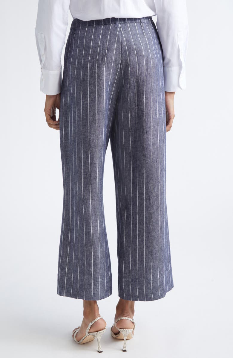 Max Mara Cresta Pinstripe Linen Twill Wide Leg Crop Pants, Alternate, color, Ultramarine