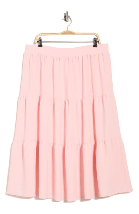Tiered Pull-On Midi Skirt (Plus)