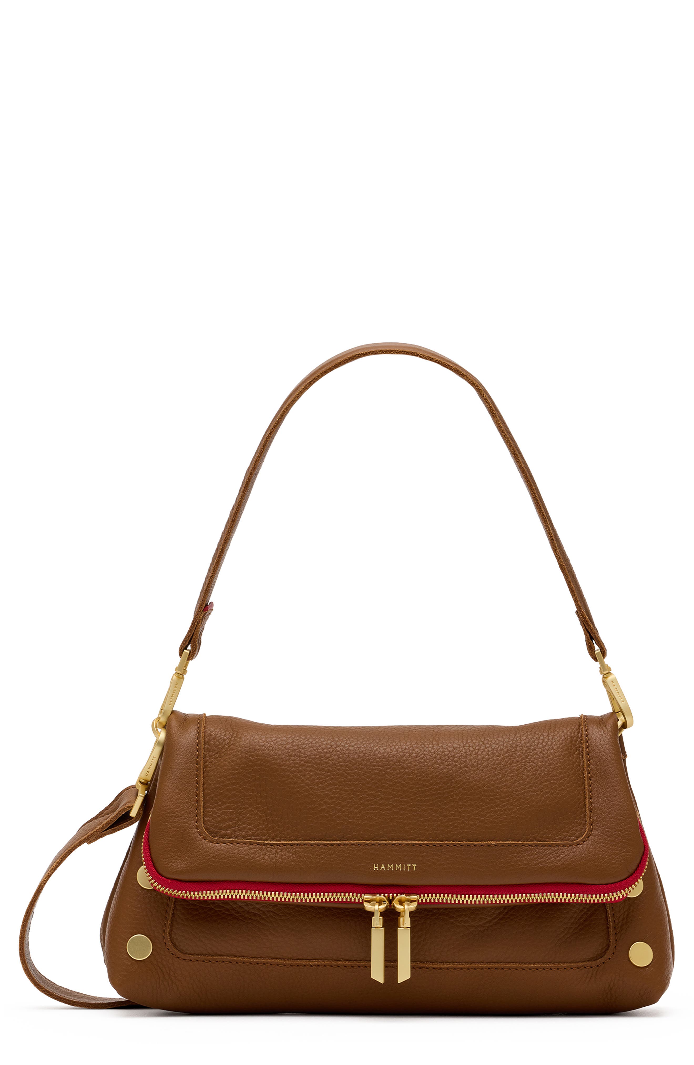 HAMMITT Medium Beverly Leather Shoulder Bag, Main, color, Mahogany Pebble