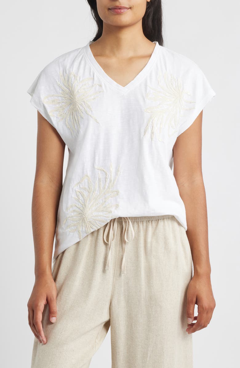 Tommy Bahama Tropic Twist Sequin Embroidery Organic Cotton T-Shirt, Main, color, White