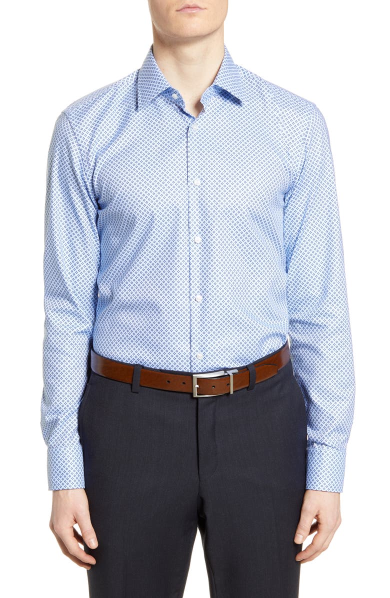 BOSS Slim Fit Geometric Travel Dress Shirt, Main, color,