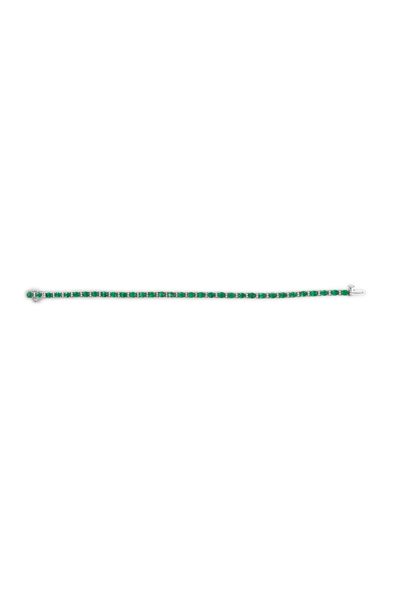 14K White Gold Alternating Oval Green Emerald and Diamond Tennis Bracelet, Alternate, color, White Gold