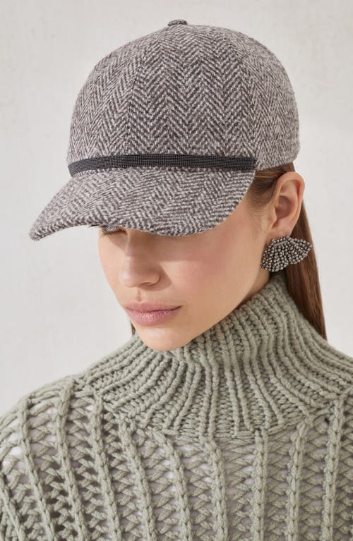 Brunello Cucinelli Tweed Baseball Cap With Monili In Brown