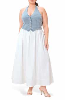 FREEMARKET Halter Vest Mixed Media Maxi Dress