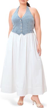 FREEMARKET Halter Vest Mixed Media Maxi Dress