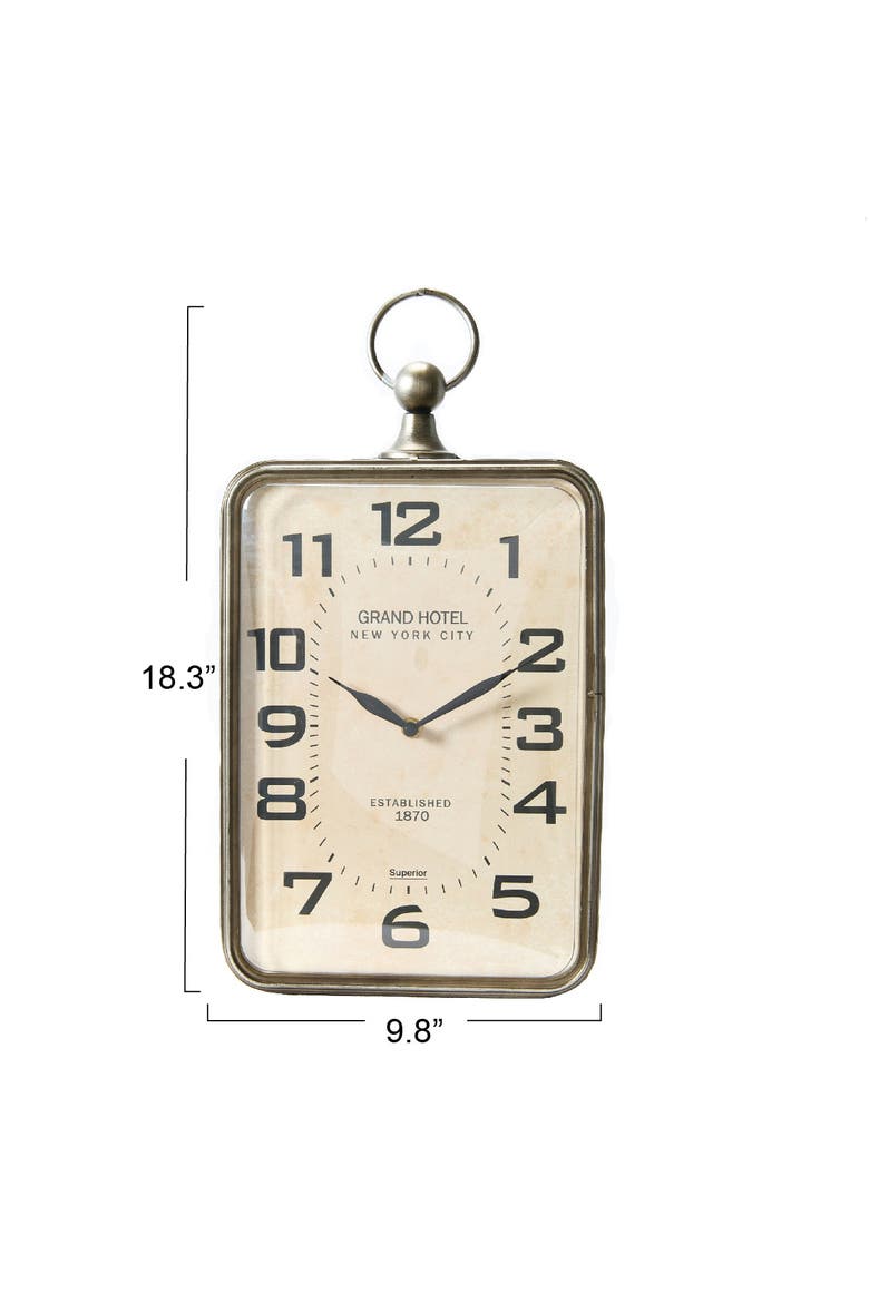 Rectangle Metal Hanging Wall Clock with Handle, Antiqued Gold, Alternate, color, Gold