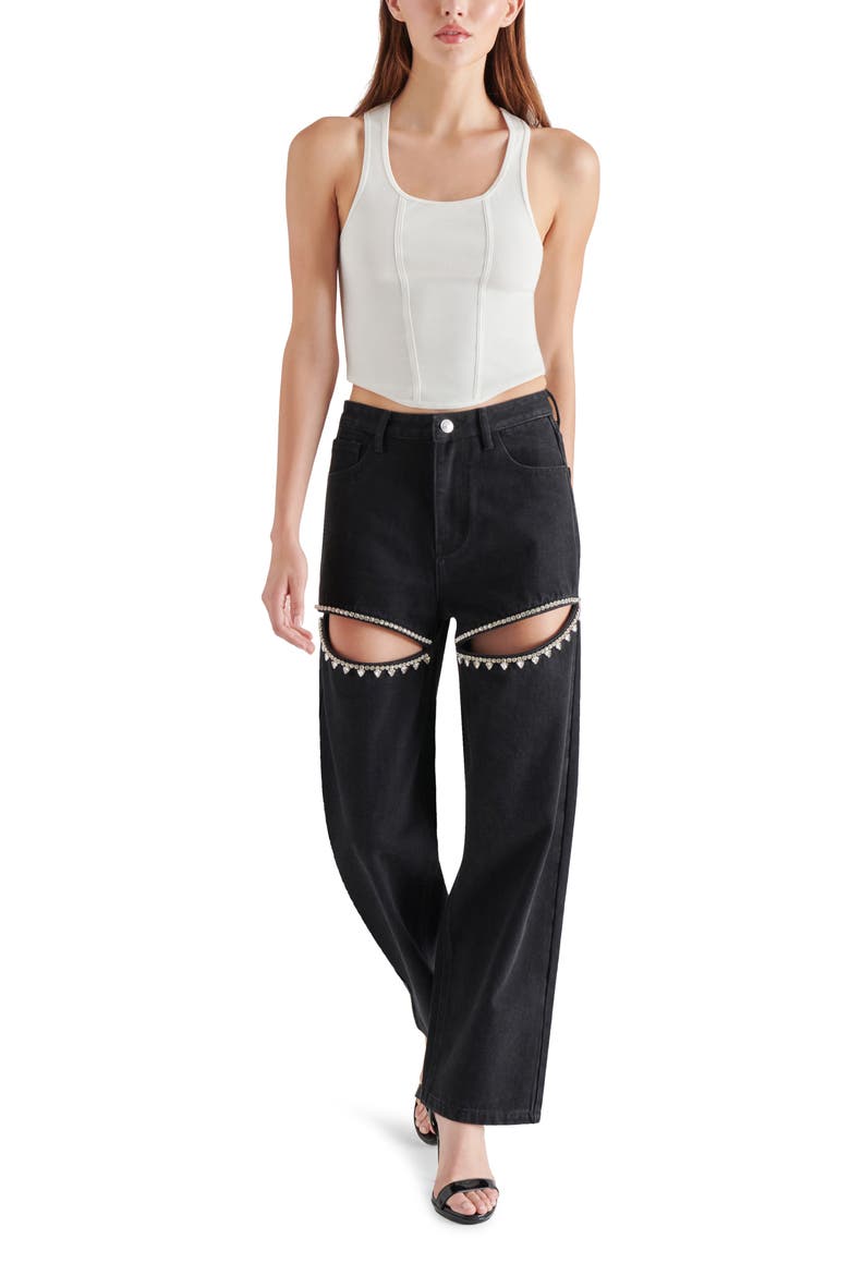 Taylor High Waist Rhinestone Cutout Detail Jeans, Alternate, color, BLACK