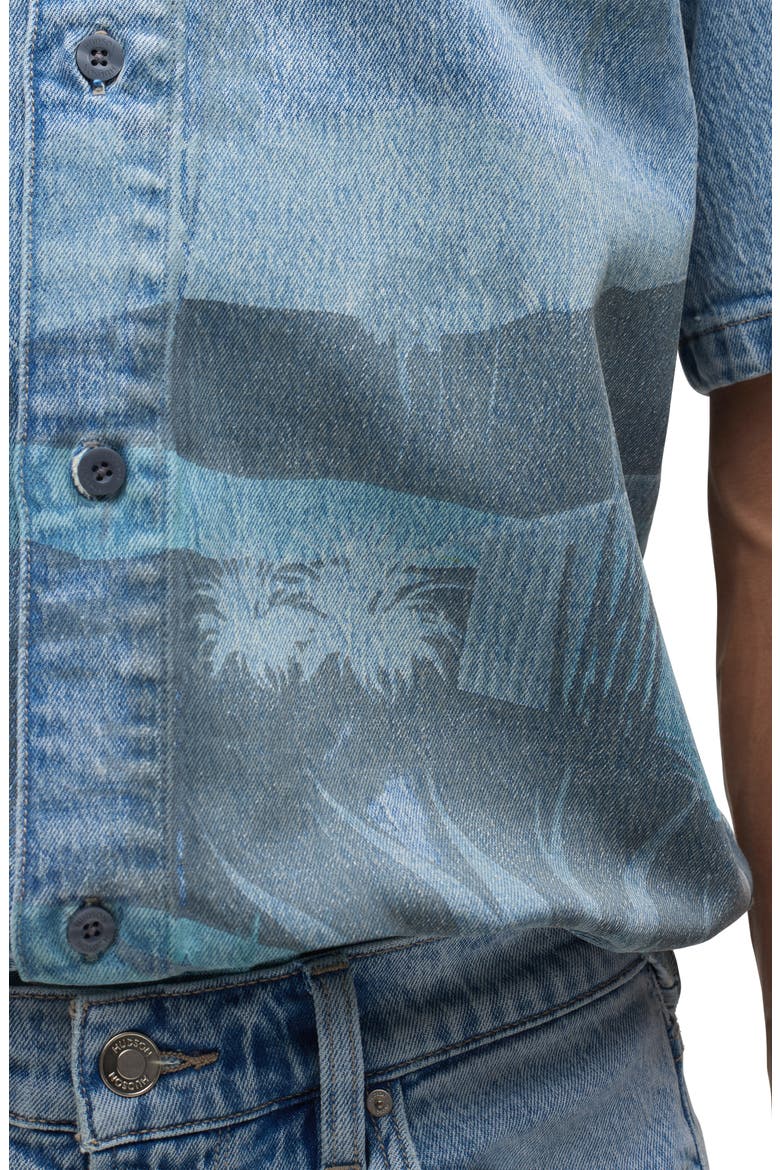 Graphic Denim Short Sleeve Button-Up Shirt, Alternate, color, SPRING BREAK