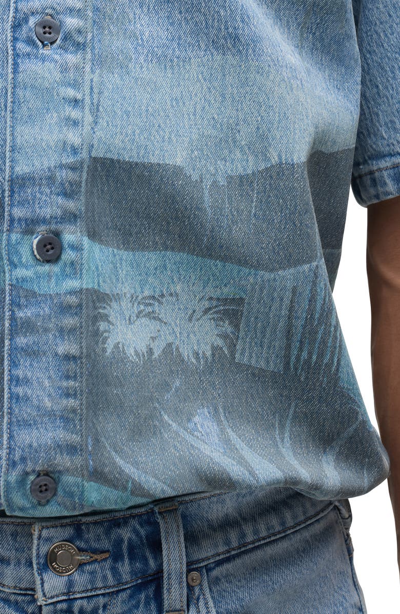 Hudson Jeans Graphic Denim Short Sleeve Button-Up Shirt, Alternate, color,