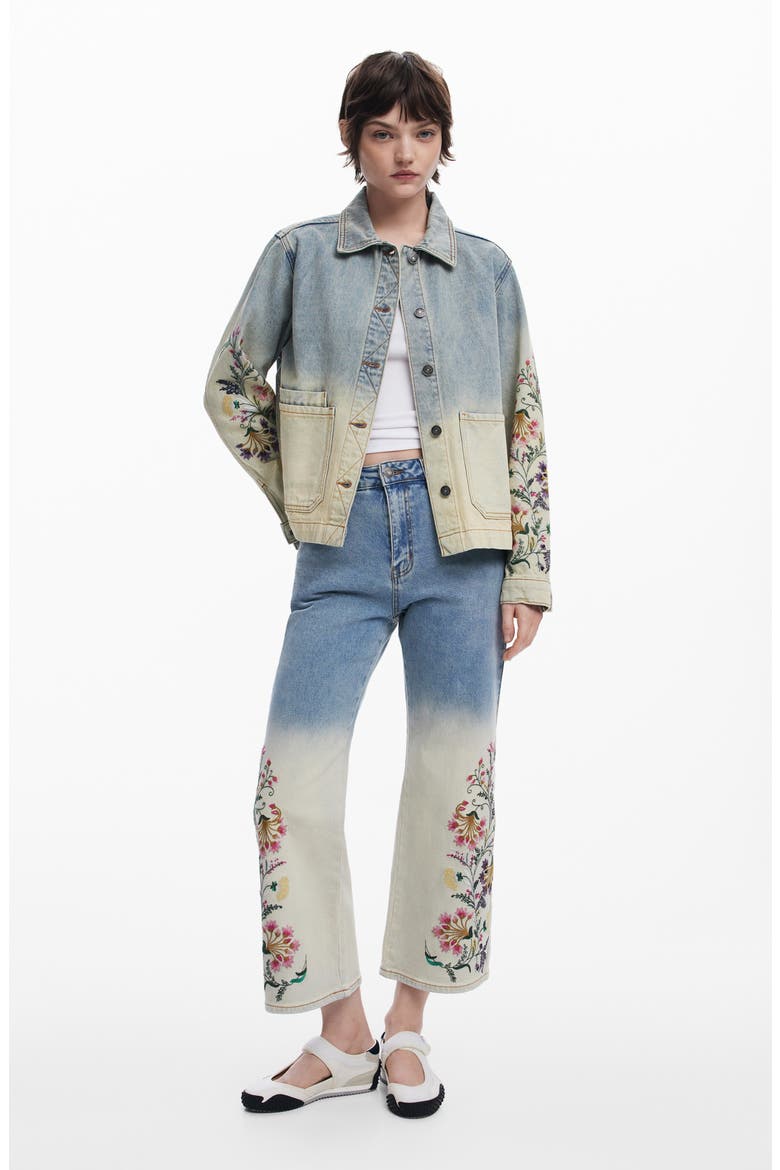 Floral Embroidery Ombré Crop Wide Leg Jeans, Alternate, color, BLUE