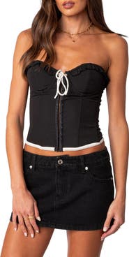 EDIKTED Abbey Ruffle Trim Corset Top