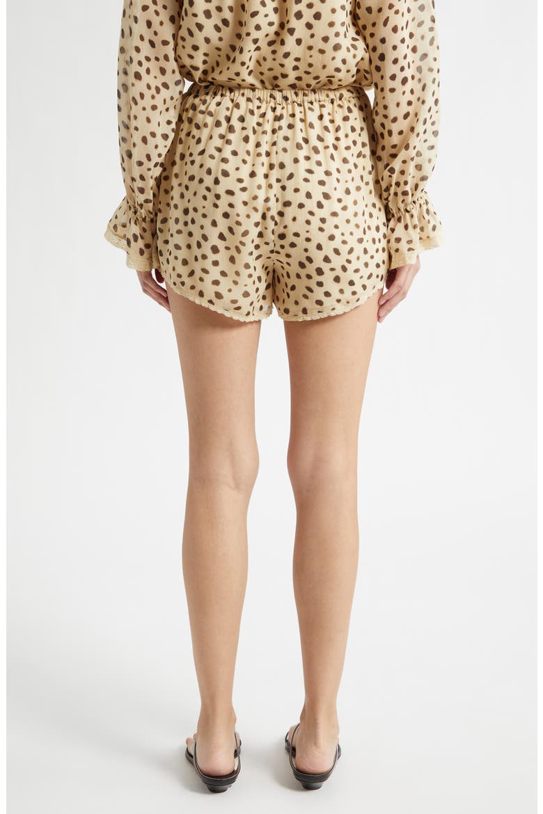 Priscilla Cheetah Spot Lace Trim Silk Shorts, Alternate, color, CHEETAH