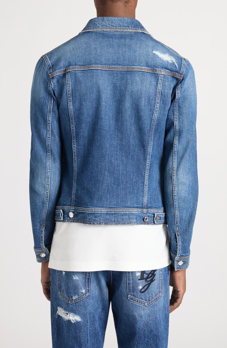 Dolce&Gabbana Distressed Stretch Denim Trucker Jacket, Alternate, color, 