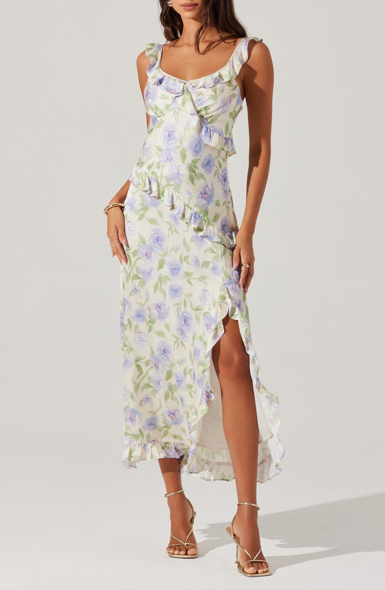 ASTR the Label Rosalina Floral Side Slit Dress, Main, color, Cream Lavender Floral