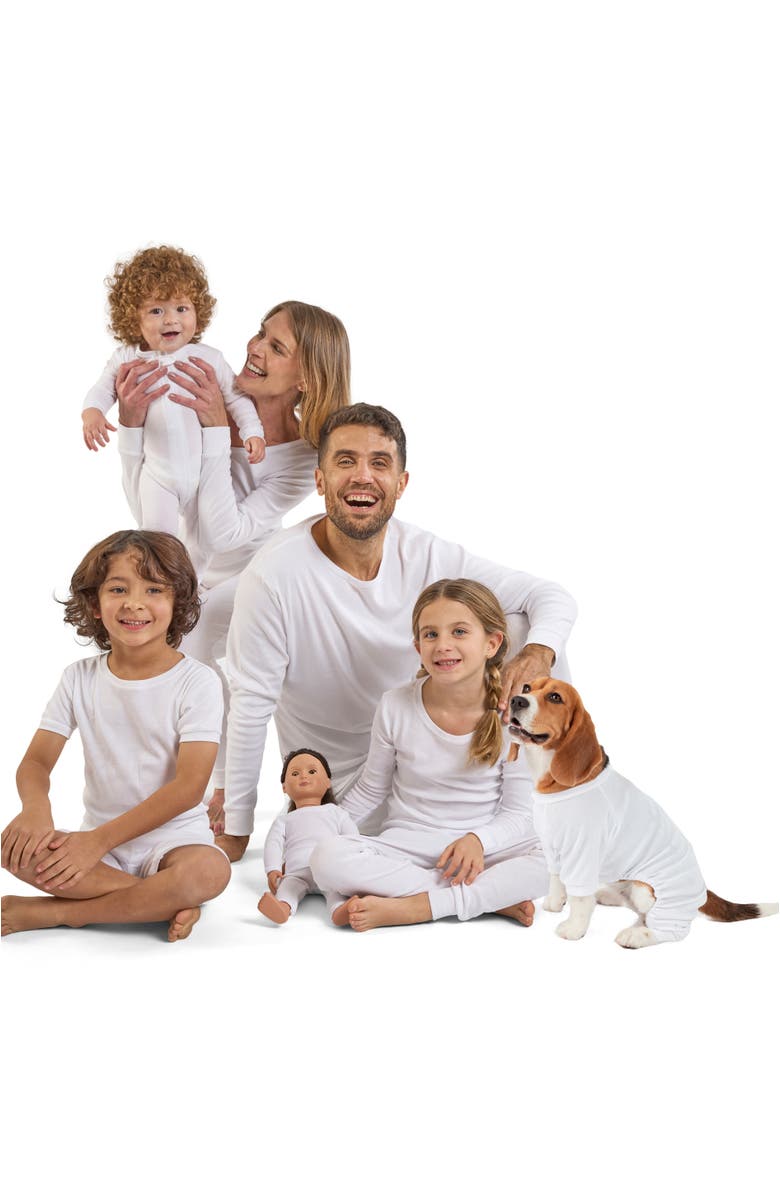 Leveret Footed Solid Cotton Matching Family Pajamas, Alternate, color, White