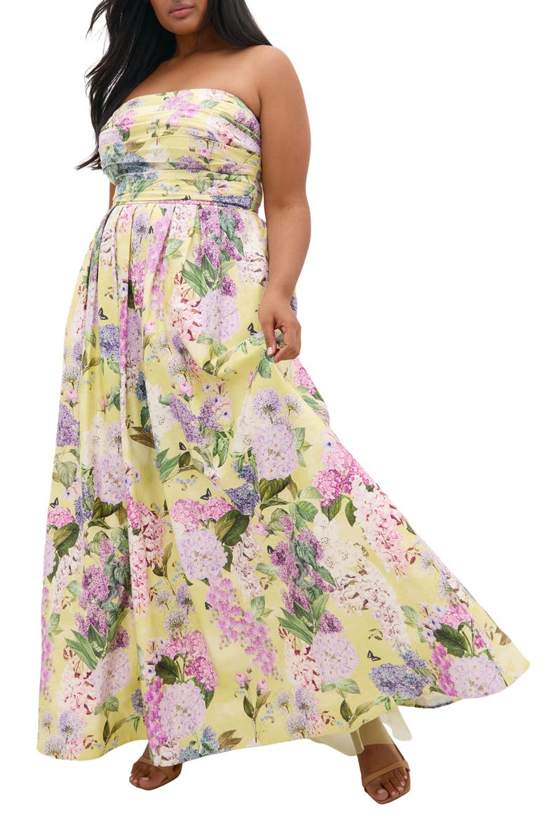 Rosalee Floral Maxi Dress, Main, color, LEMON HYDRANGEA